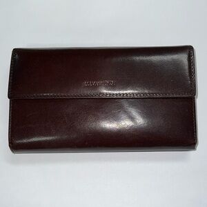 Cavalieri Italian Leather Dark Brown Checkbook Wallet Clutch - Good Condition